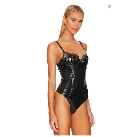 Fleur du Mal PVC Frankie Lace Bodysuit in Black Size S - Picture 3 of 12